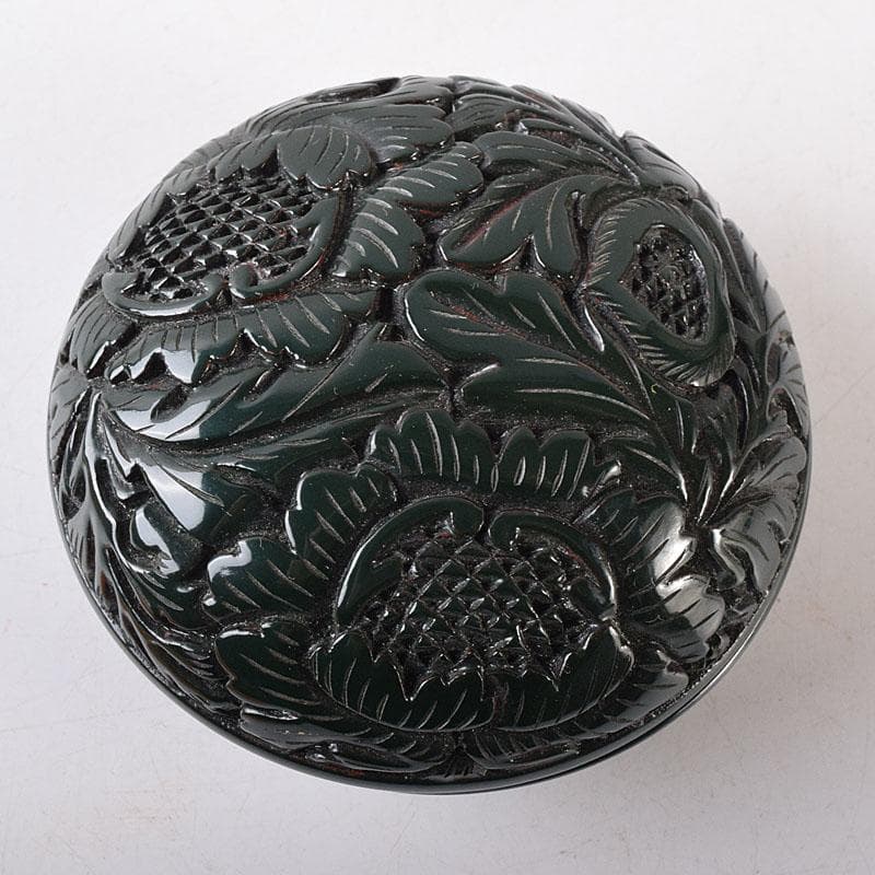 茶道具　村上堆朱　伝統工芸士　三野原晃一作　堆緑　香合　共布共箱　V　8191