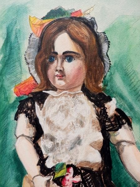 伊藤和生　「西洋人形」　1978年制作　水彩画　　F４号　額装 真作保証