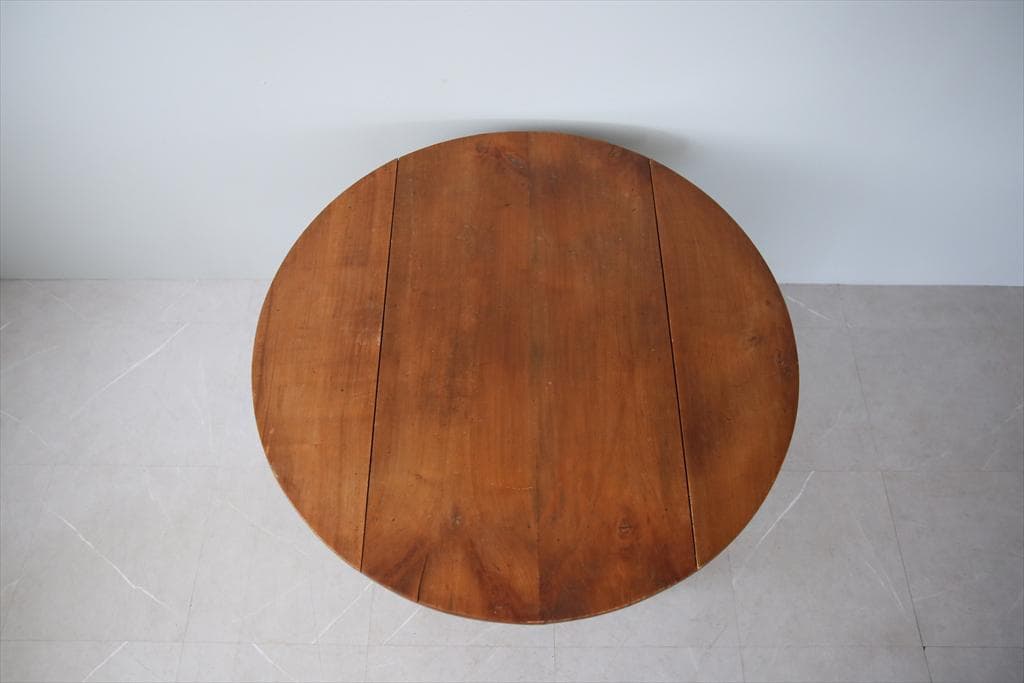 フランスアンティーク木製ドロップリーフテーブル/折畳式机バタフライ(90-186