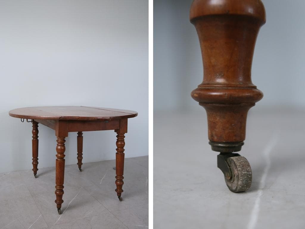 フランスアンティーク木製ドロップリーフテーブル/折畳式机バタフライ(90-186