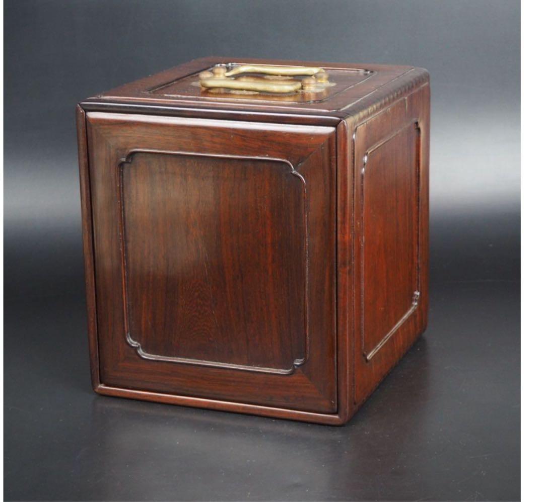 送料無料　時代物　無垢唐木花梨材　書道篆刻印鑑収納箪笥　小物入