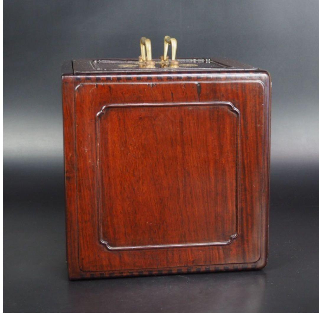 送料無料　時代物　無垢唐木花梨材　書道篆刻印鑑収納箪笥　小物入