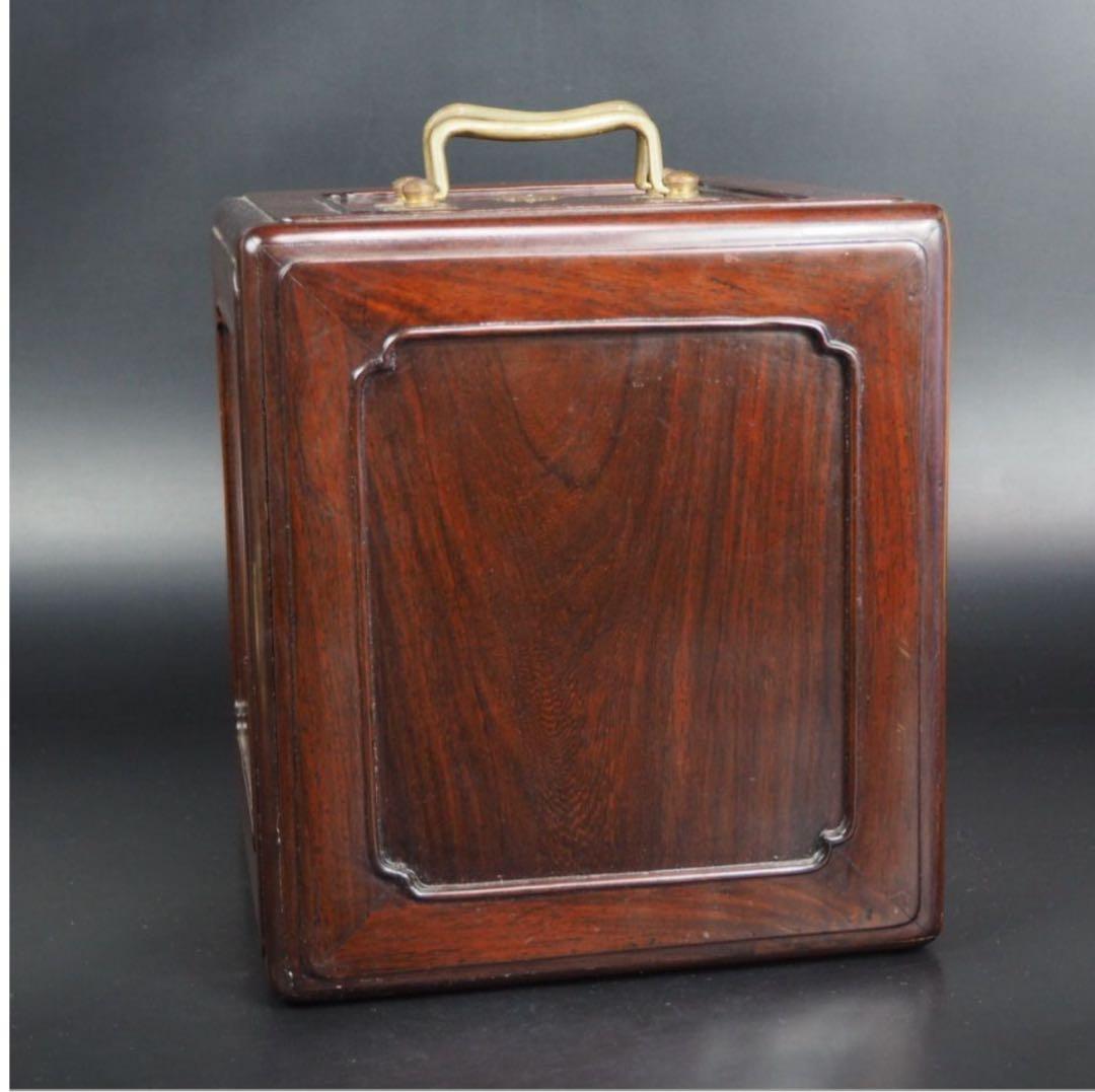 送料無料　時代物　無垢唐木花梨材　書道篆刻印鑑収納箪笥　小物入