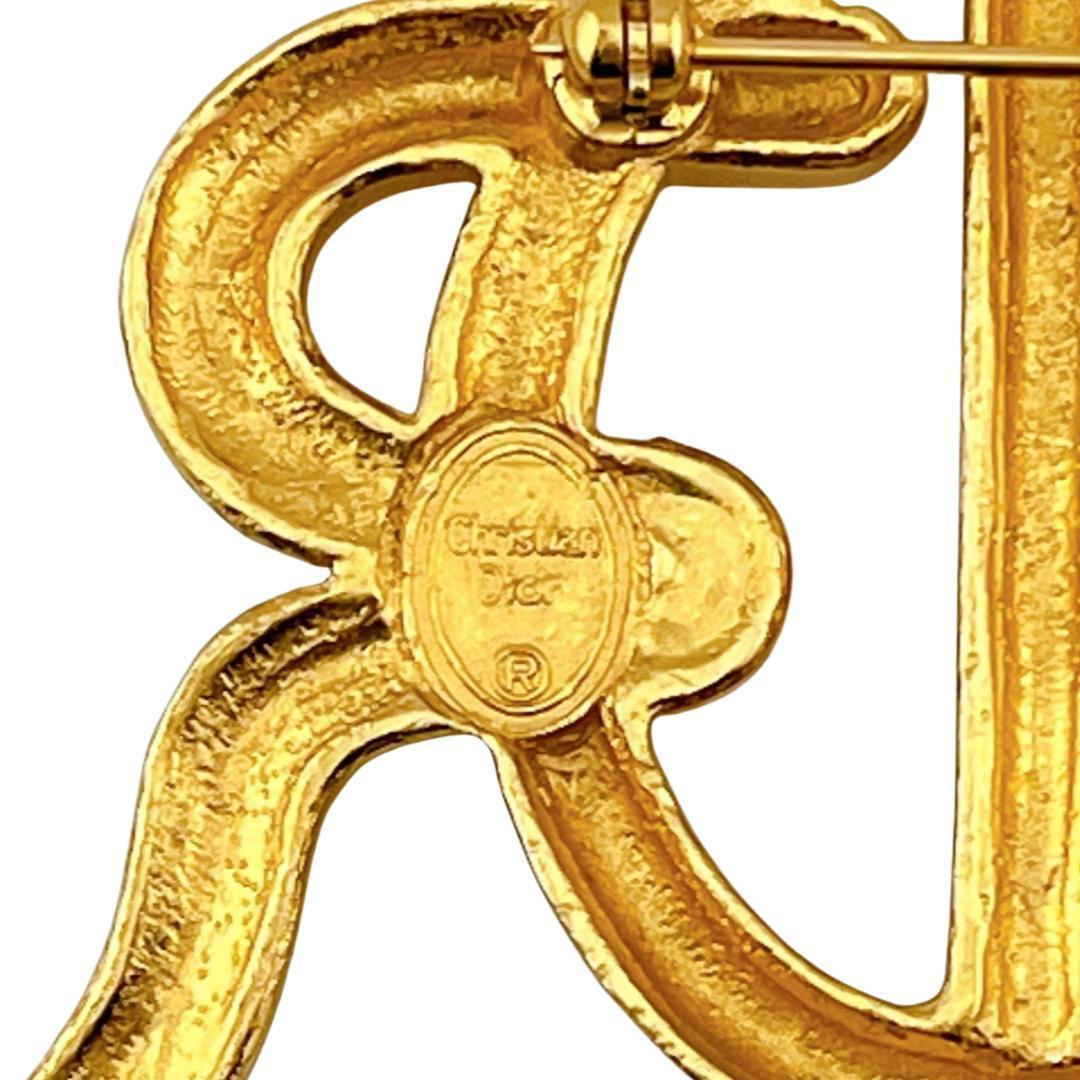 クリスチャンディオール エンブレム ストーン付 ブローチ ヴィンテージ ロープ