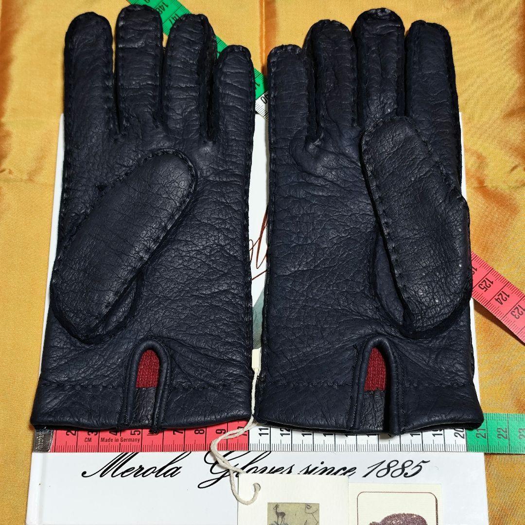 値下げ メローラ ペッカリー紺 カシミア濃赤 革手袋 グローブ MEROLA