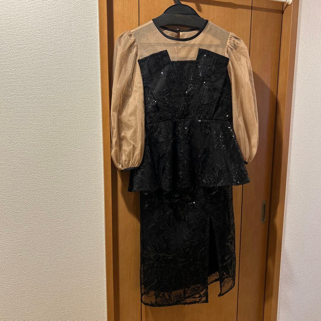 【みくる】LEJA パフスリーブドレス ブラック S パンプスセット