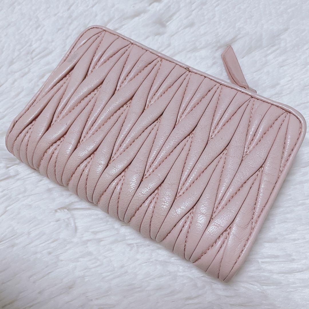 ♡美品♡MIU MIU マテラッセ 三つ折り財布 L字 ファスナー ピンク 金具