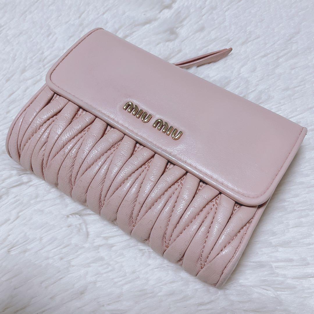 ♡美品♡MIU MIU マテラッセ 三つ折り財布 L字 ファスナー ピンク 金具