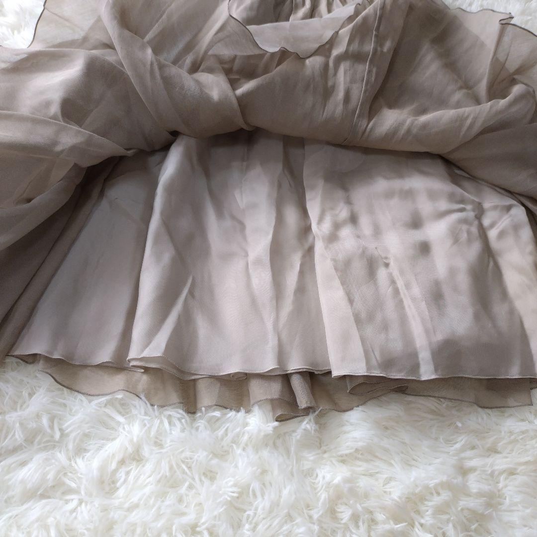 フォクシー コットンシルク混 シアーサーキュラースカート 38 ベージュ