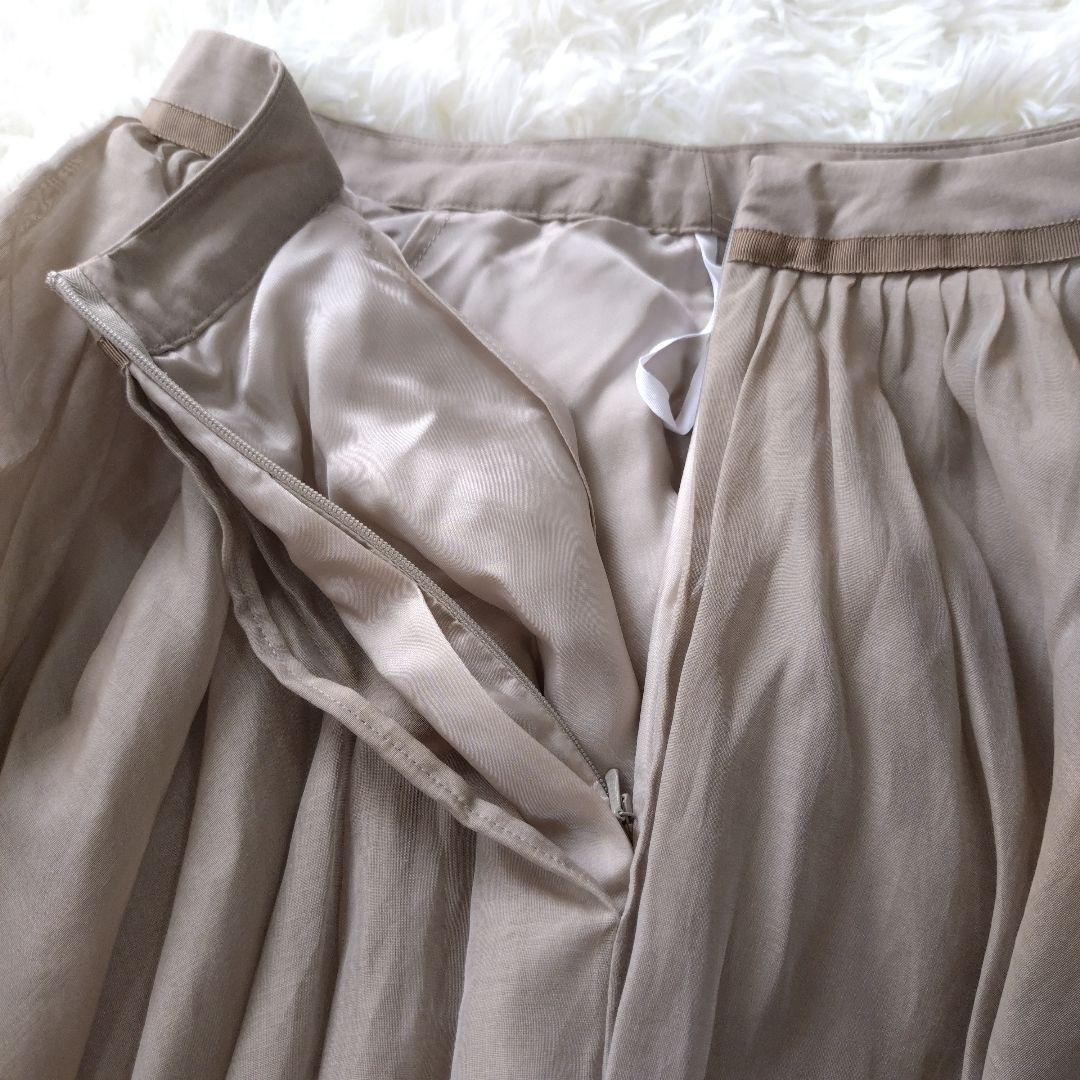 フォクシー コットンシルク混 シアーサーキュラースカート 38 ベージュ