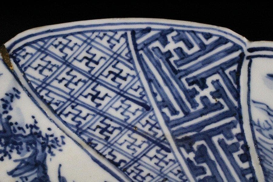 中国美術 唐物 名品 古染付 祥瑞 菓子器 高盤 φ26.5cm 明 旧家蔵出