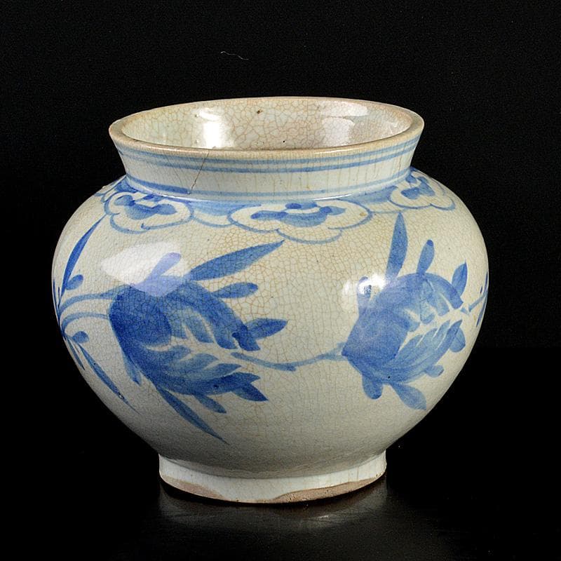 李朝　染付　花卉文　壷　花瓶　C　6288