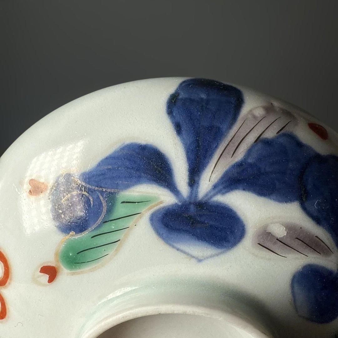 幕末〜明治時代　染錦かぶ文様蓋物　五客　蝶　可愛らしい器　料理屋