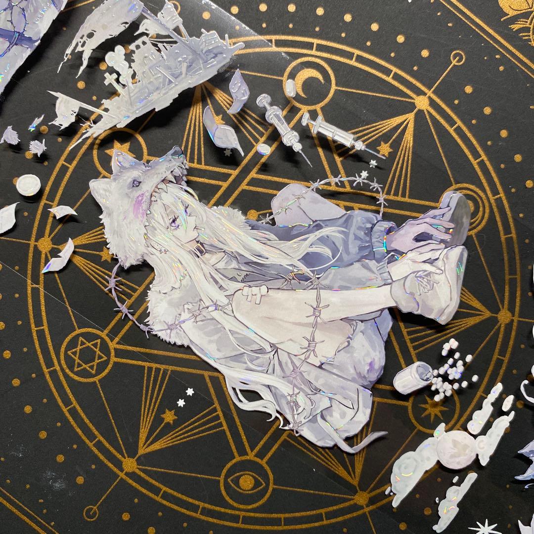 【9158】海外　マステ　中古巻　貝殻光マスキングテープ　人物系　狼　紫　銃