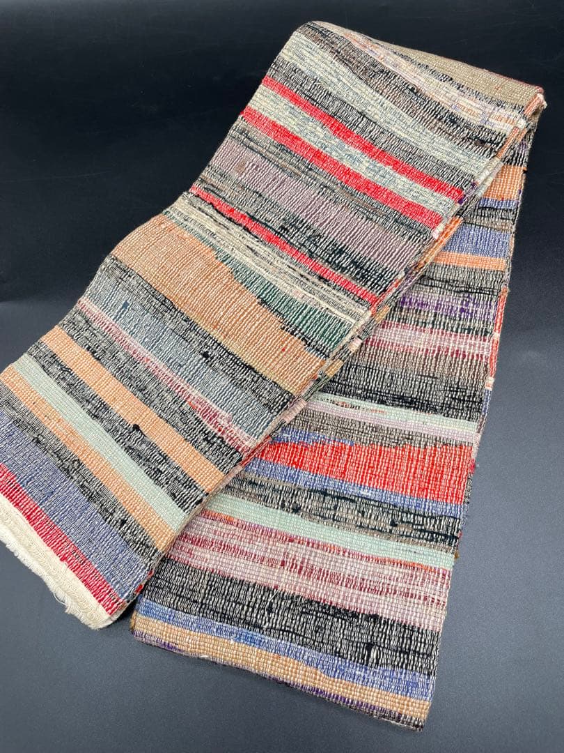 半幅帯　洒落帯　△ 裂織　木染め　アンティーク　古布　H12