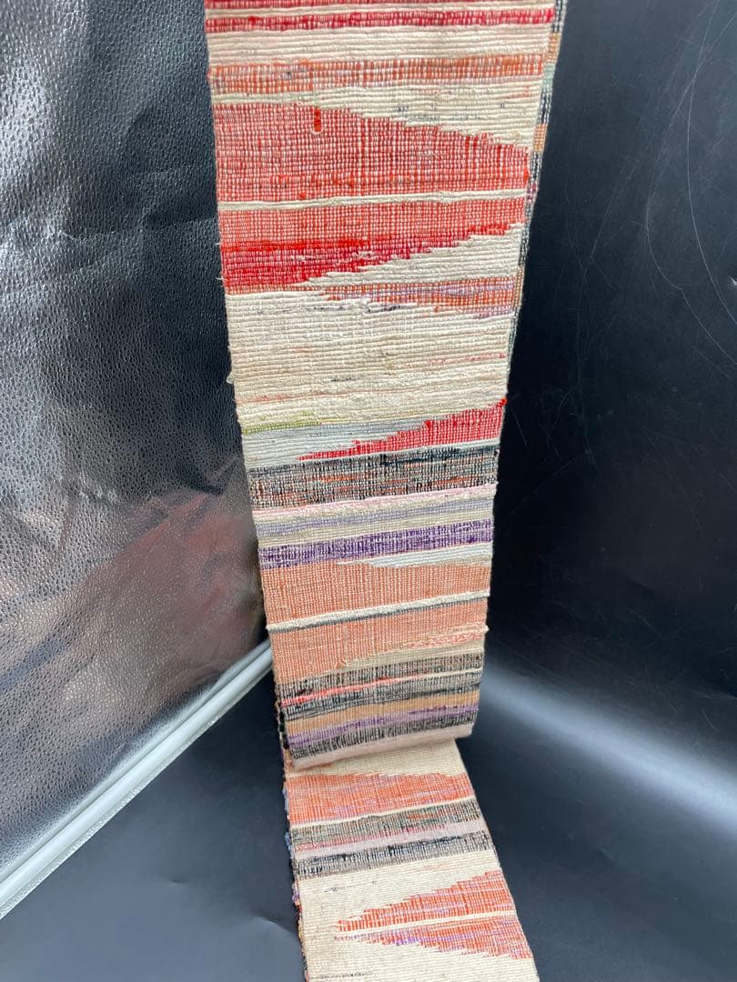 半幅帯　洒落帯　△ 裂織　木染め　アンティーク　古布　H12