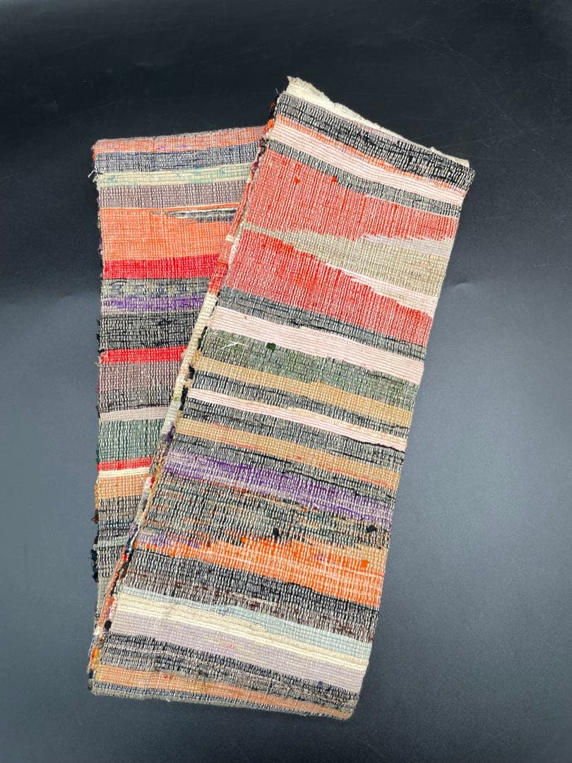 半幅帯　洒落帯　△ 裂織　木染め　アンティーク　古布　H12