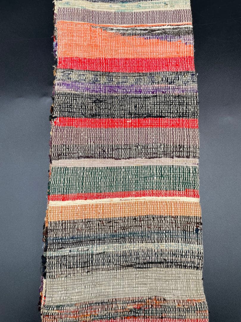 半幅帯　洒落帯　△ 裂織　木染め　アンティーク　古布　H12