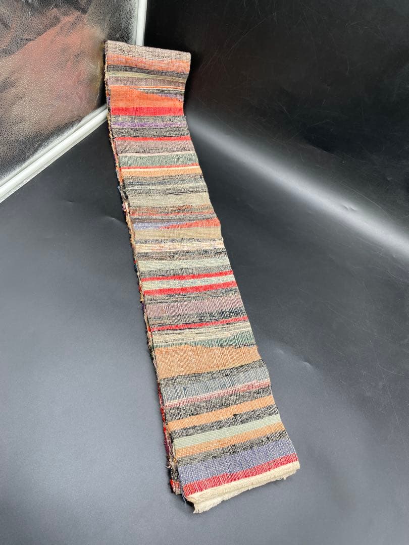 半幅帯　洒落帯　△ 裂織　木染め　アンティーク　古布　H12