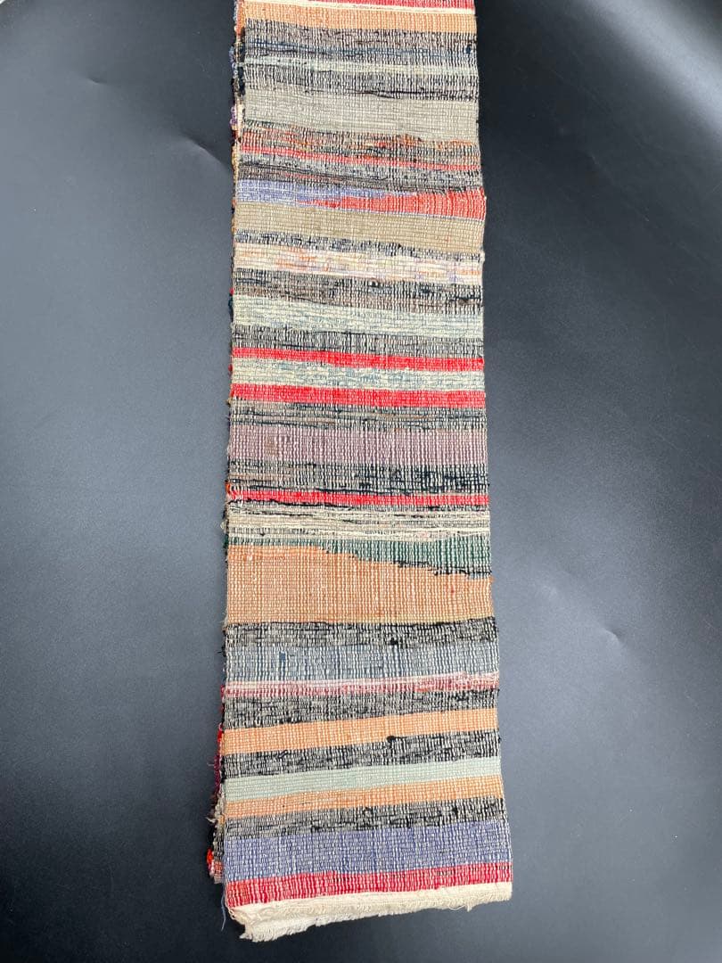 半幅帯　洒落帯　△ 裂織　木染め　アンティーク　古布　H12