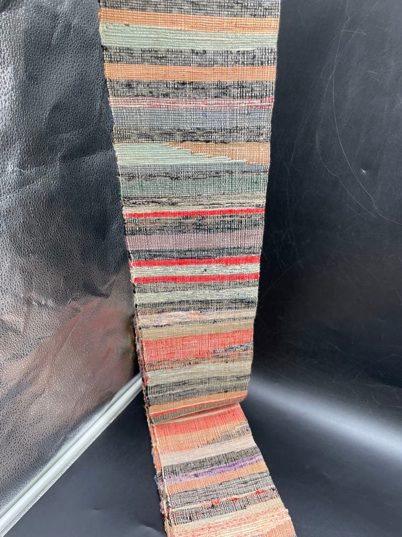 半幅帯　洒落帯　△ 裂織　木染め　アンティーク　古布　H12