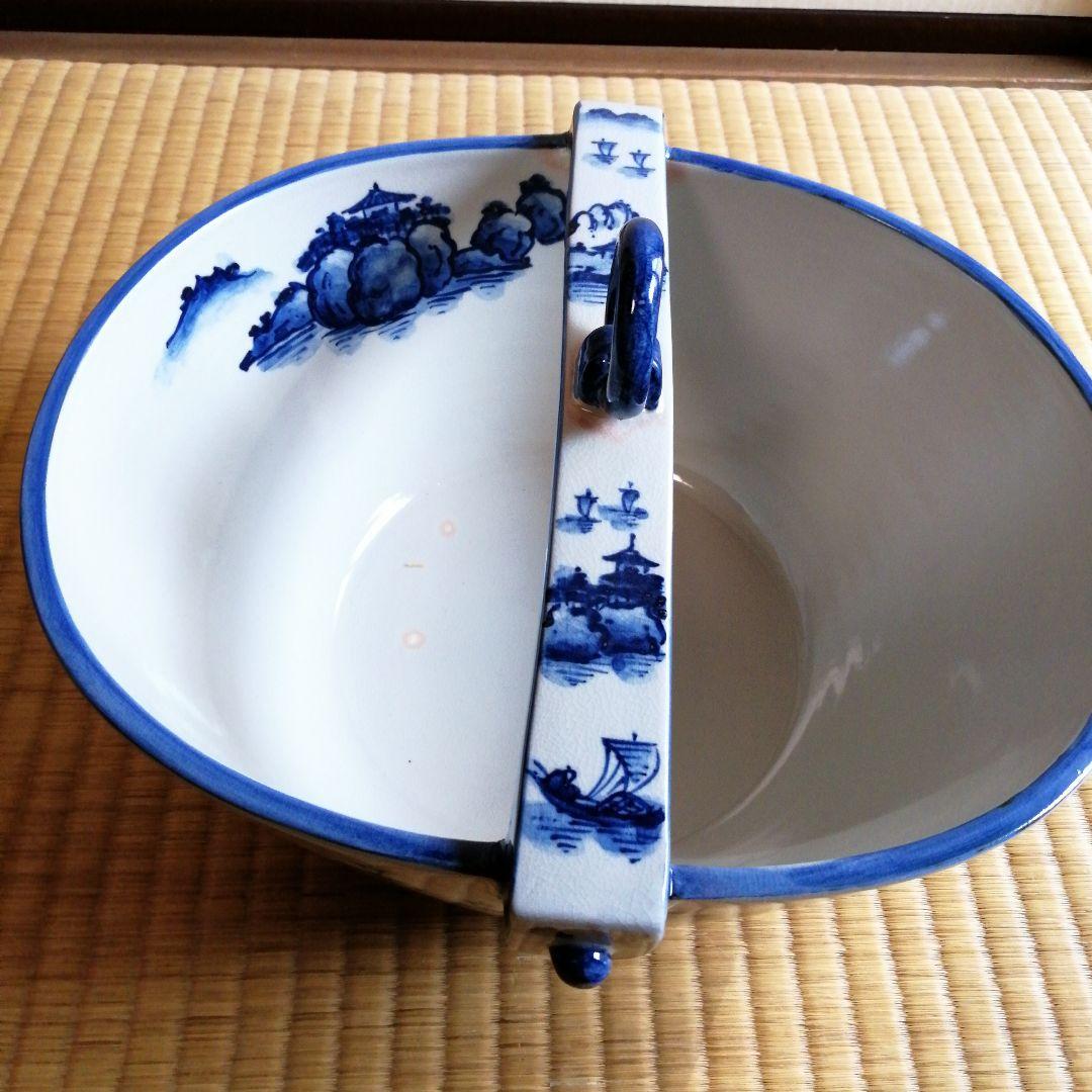 手塚桃峰作　染付山水釣瓶水指