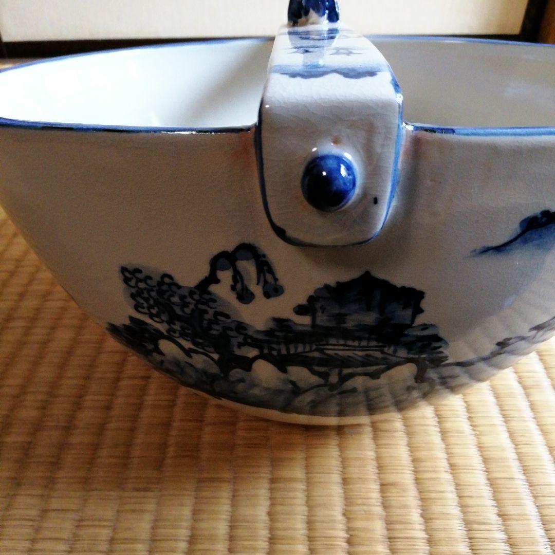 手塚桃峰作　染付山水釣瓶水指