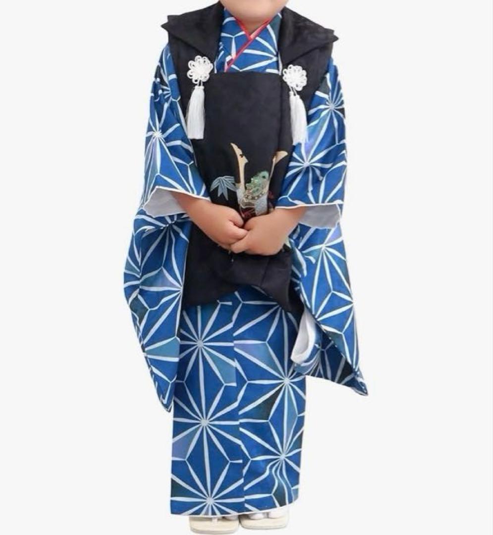 七五三 着物セット 男の子　3歳　90-100cm 子供用 青色 KYOETSU