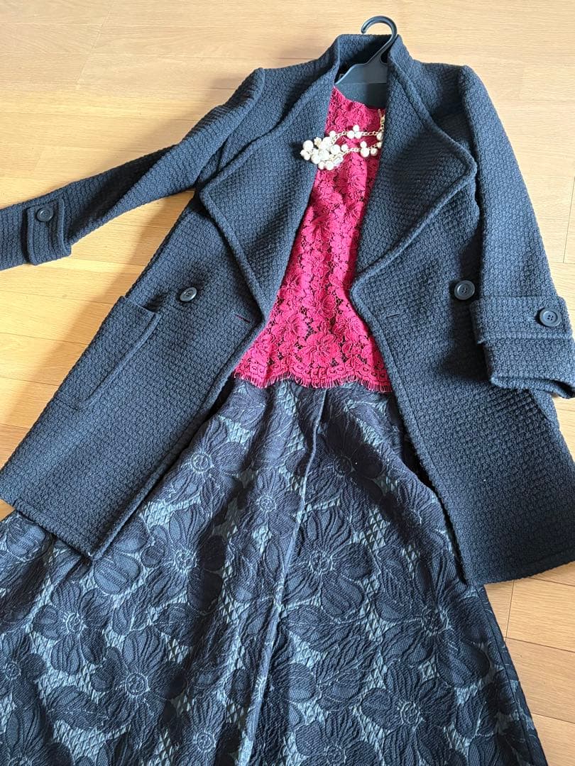 ８万円シルエット綺麗目　グレースコンチネンタル　ツィードハーフコート　ブラック