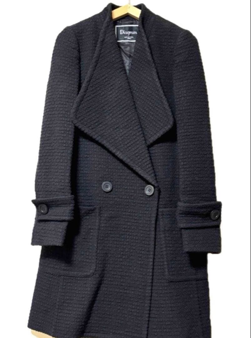 ８万円シルエット綺麗目　グレースコンチネンタル　ツィードハーフコート　ブラック