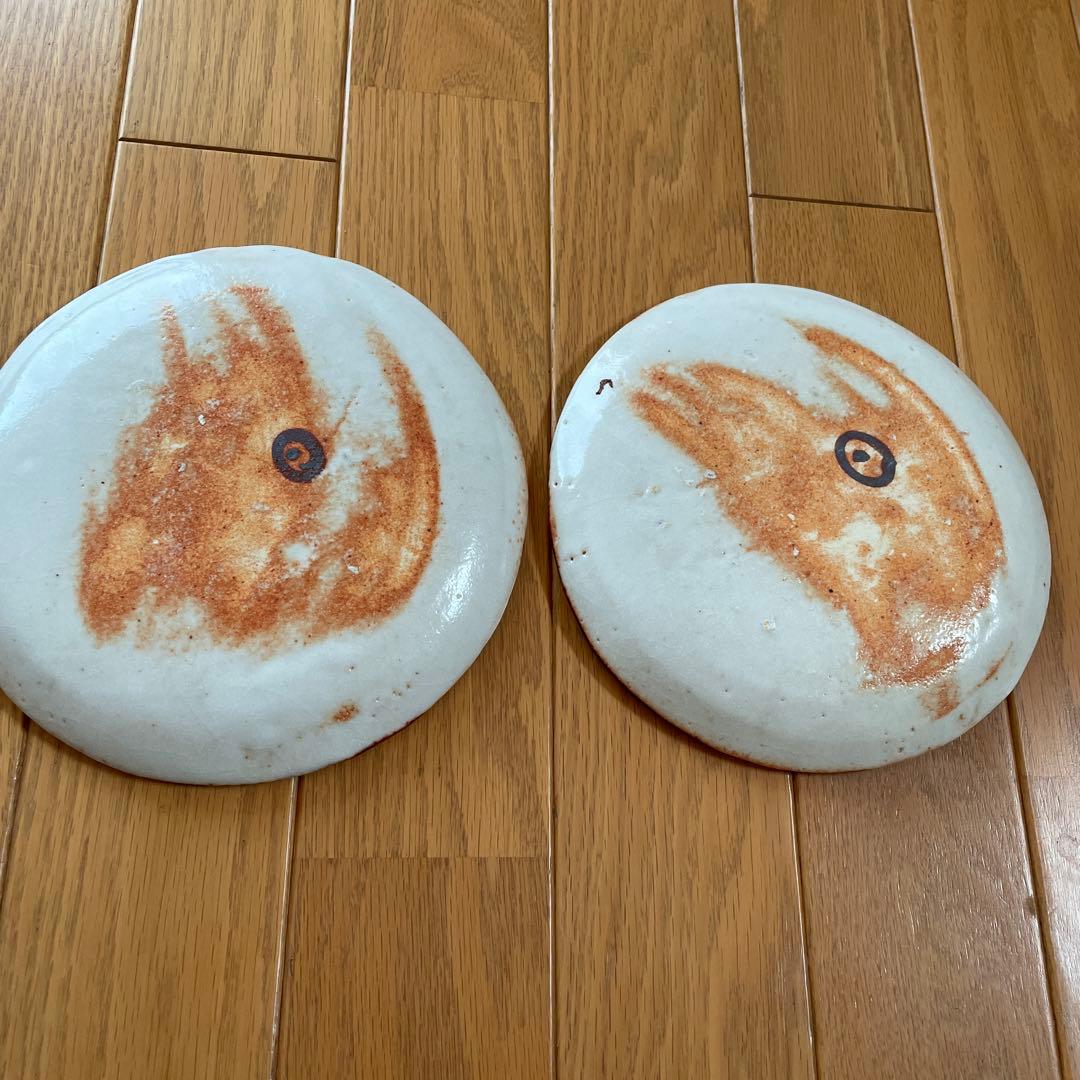 仙山窯 安藤日出武 作 絵志野 平皿 幅約20cm 丸皿約19cm 共箱付