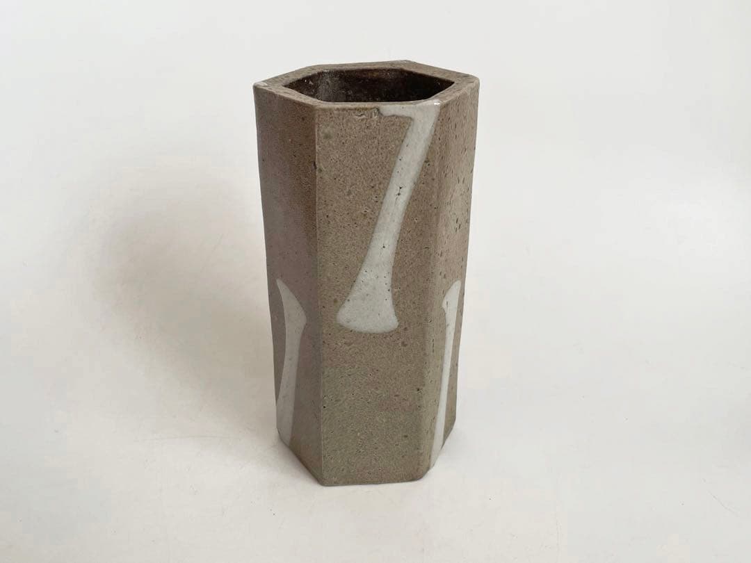 陶芸家　濱田庄司　？　塩釉　六角花入　筒花入　　流掛　個展出品作　益子　民芸