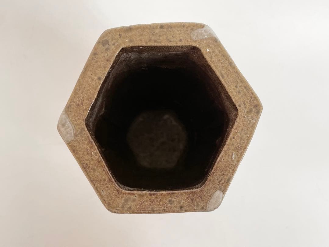 陶芸家　濱田庄司　？　塩釉　六角花入　筒花入　　流掛　個展出品作　益子　民芸