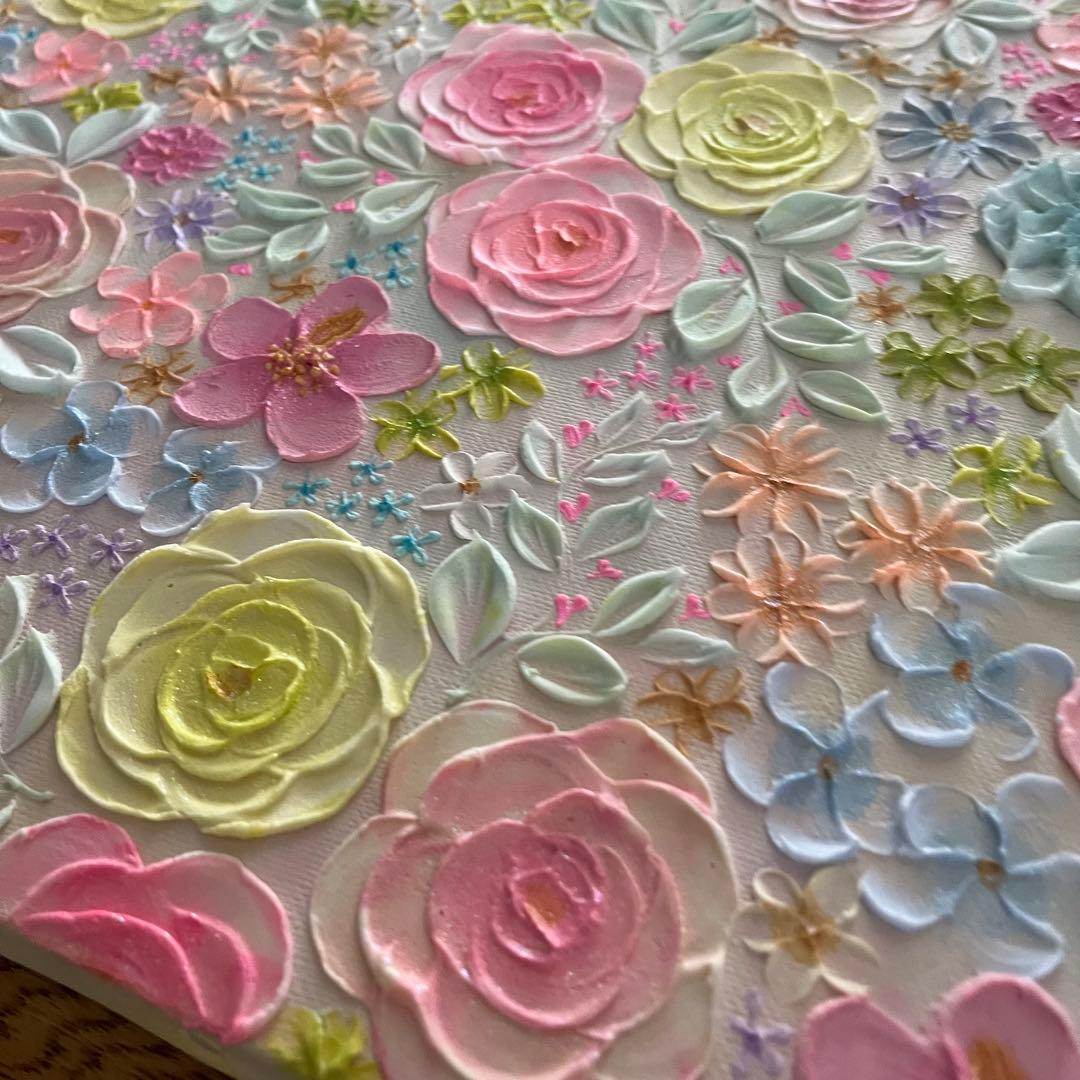 立体的花柄　アクリル絵画 テクスチャーアート フランフラン フラワー　ボタニカル
