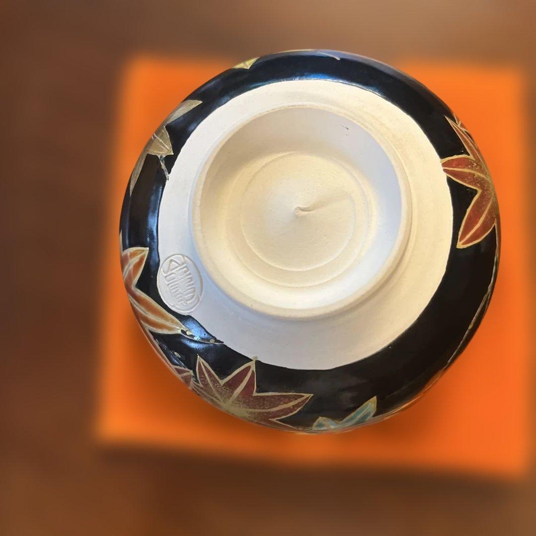 黒仁清写　紅葉絵　茶碗