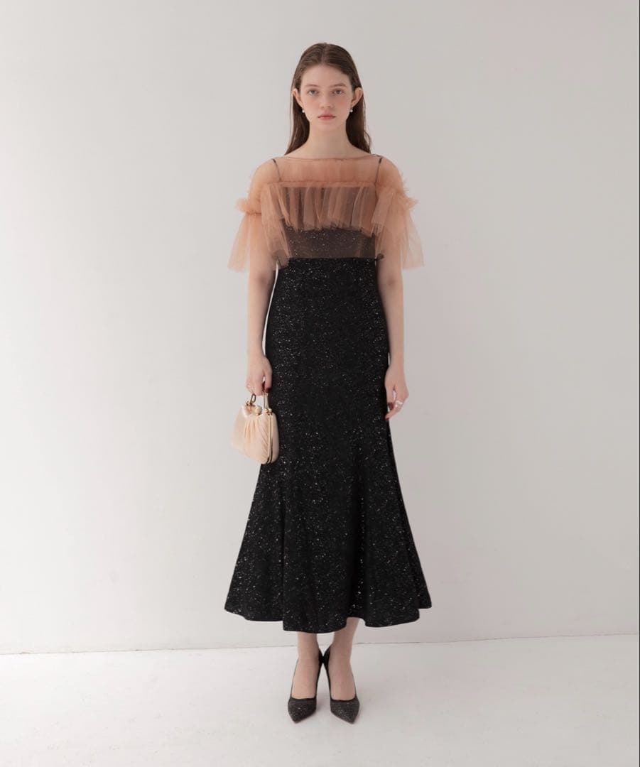 leja チュールフリルボレロペイントマーメイドドレスワンピース2点セット