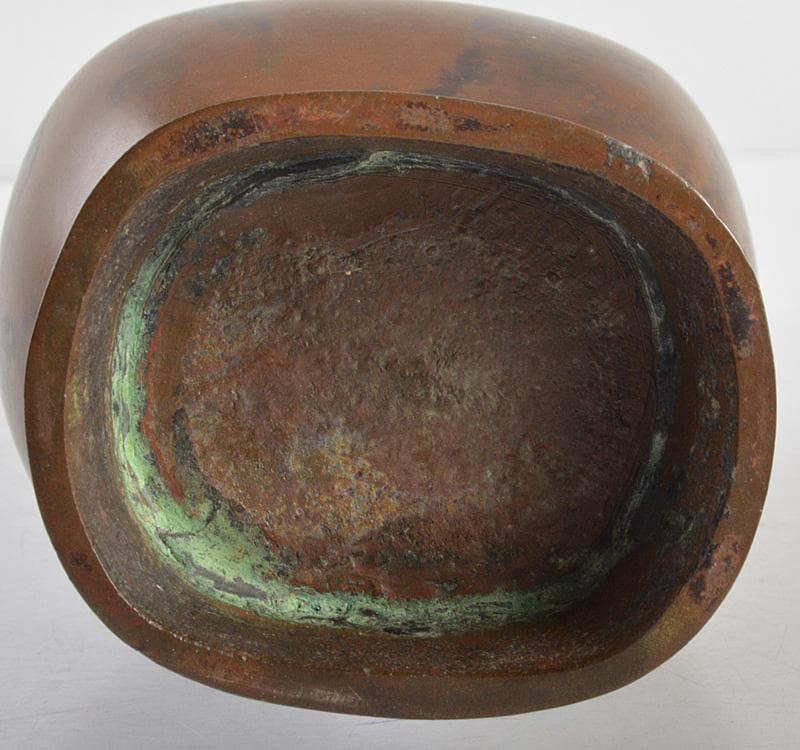 亀文堂造　古銅　饕餮文　双耳花生　共箱　M　R4781