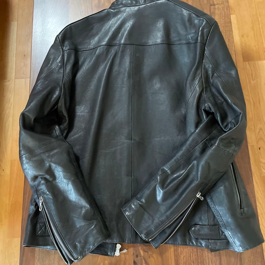 5351 POUR LES HOMMES ラムレザーセミシングルライダース