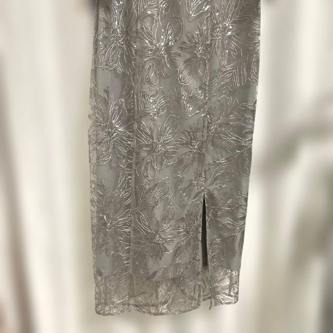 Lejaチュールオフショルダー花柄IラインワンピースドレスM