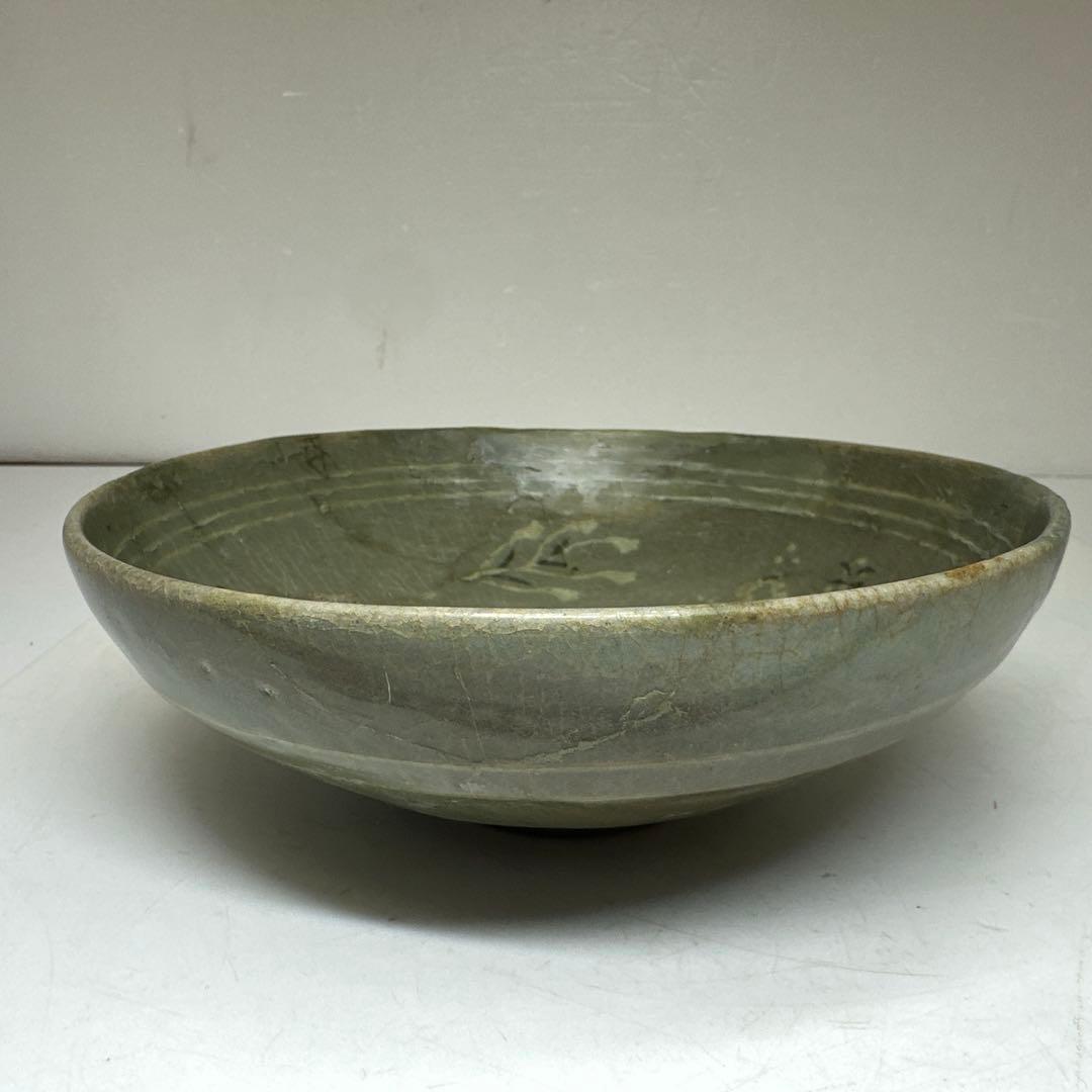 古代　高麗青磁　白泥象嵌鉢　幅約18.8㎝　東さ7-0414④