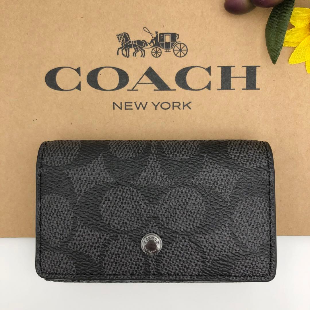 COACH 大人気！！ 5リング キーケース シグネチャー チャコール 新品