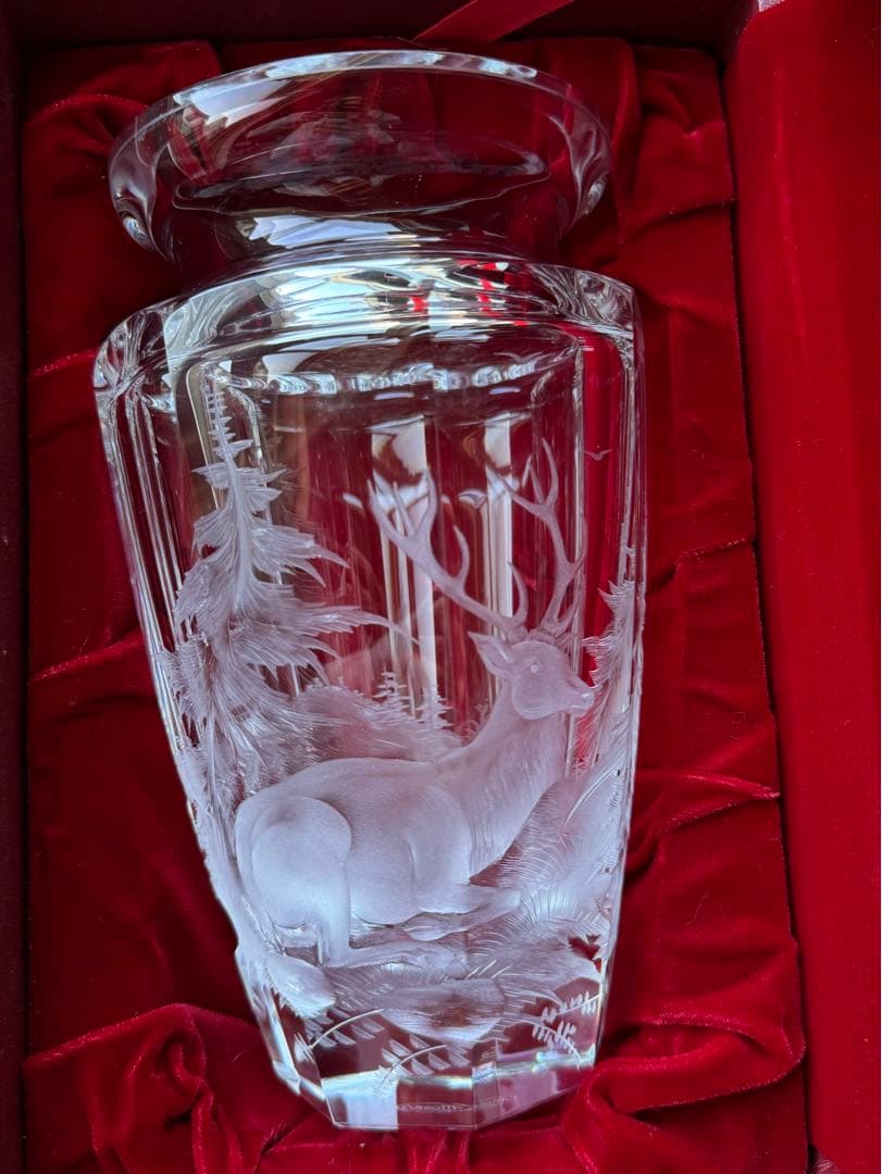 MOSER モーゼル ボヘミアン クリスタル 鹿 花瓶 手彫り フラワーベース