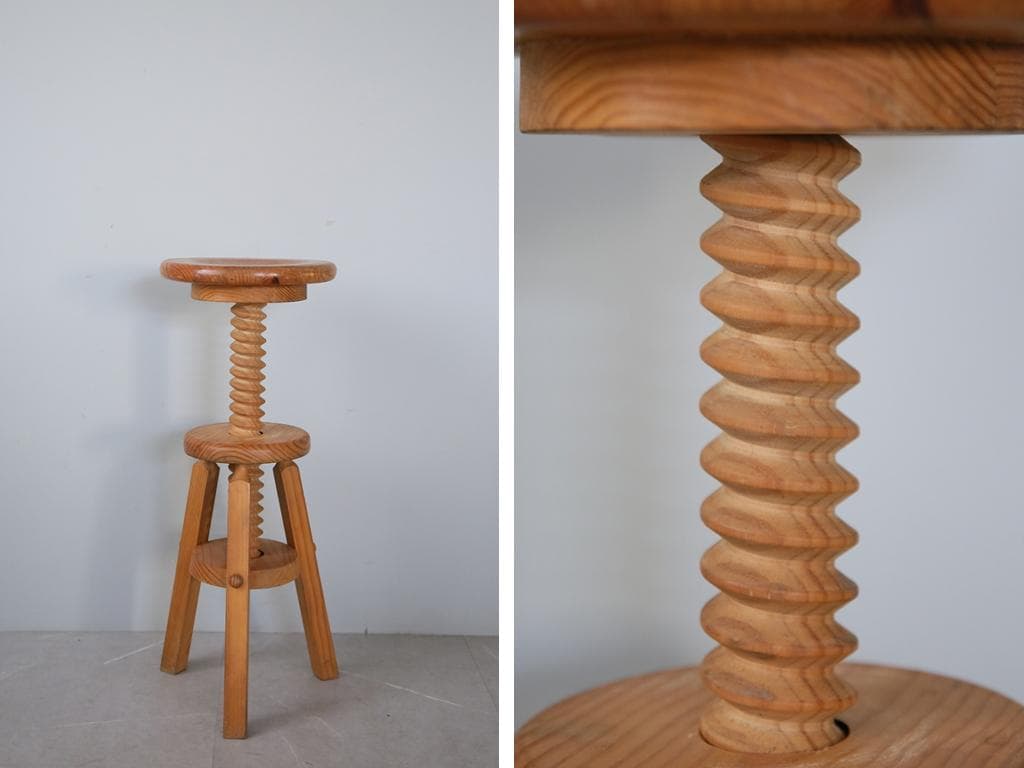 フランスアンティーク作業スツール/木製昇降イス/チェア/飾り棚(91-116)