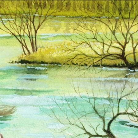 絵画「鴨の池の午後」　水彩画