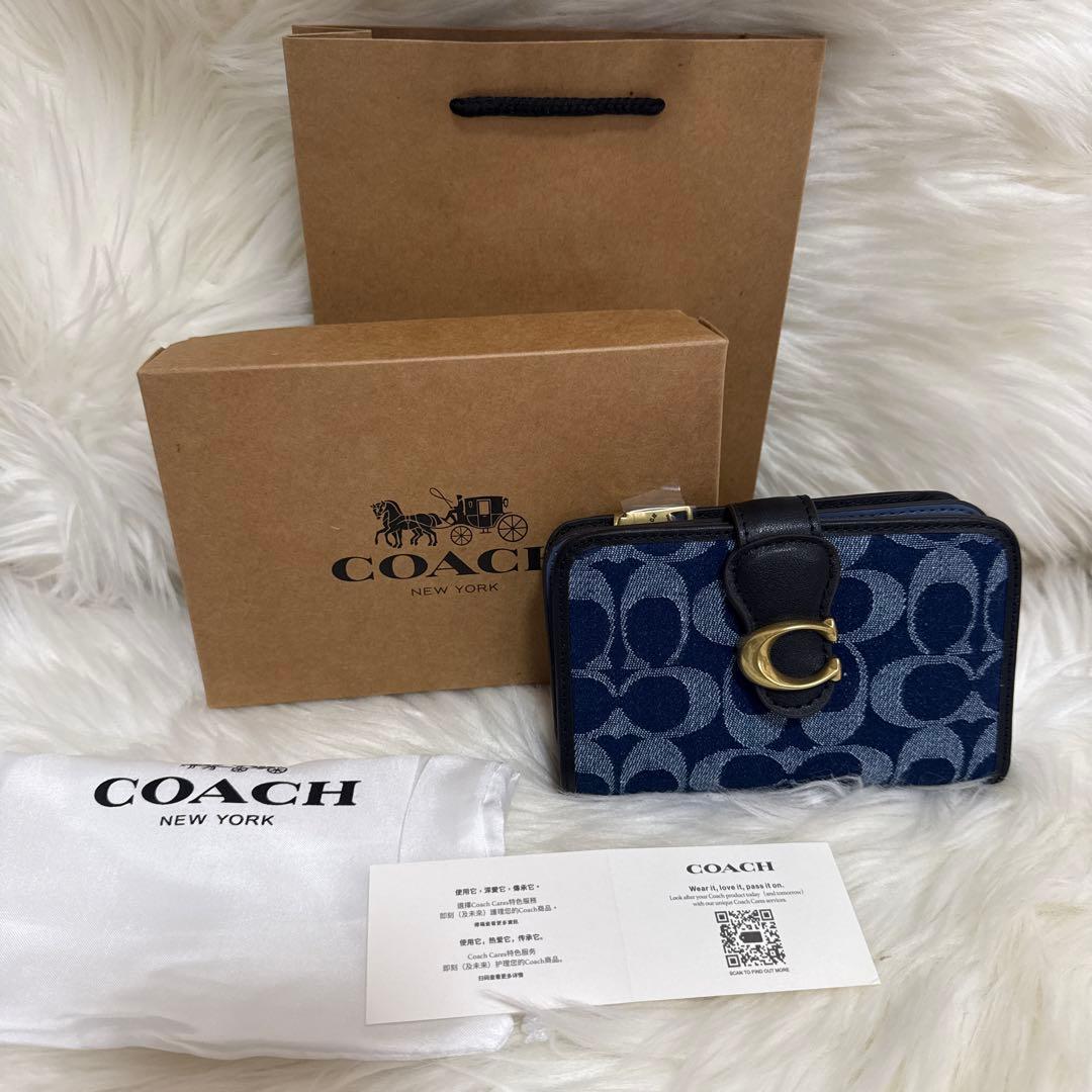COACH ネイビー デニム 二つ折り財布