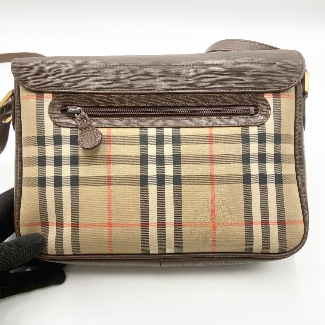バーバリー　ショルダーバッグ　ノバチェック　キャンバス　レザー　ブラウン