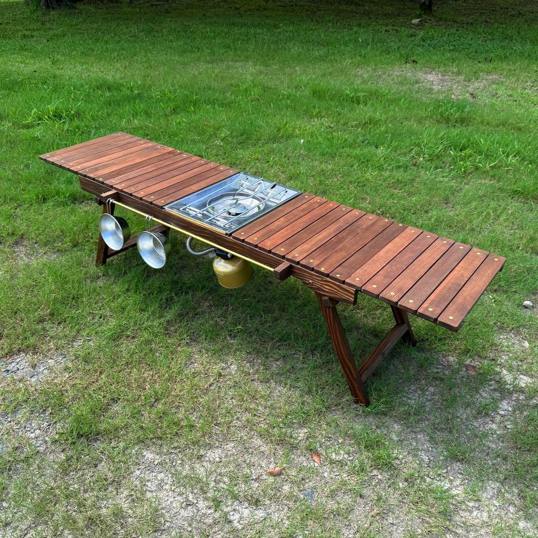 折りたたみローテーブル キャンプテーブル フラットバーナーigtテーブル真鍮ギア