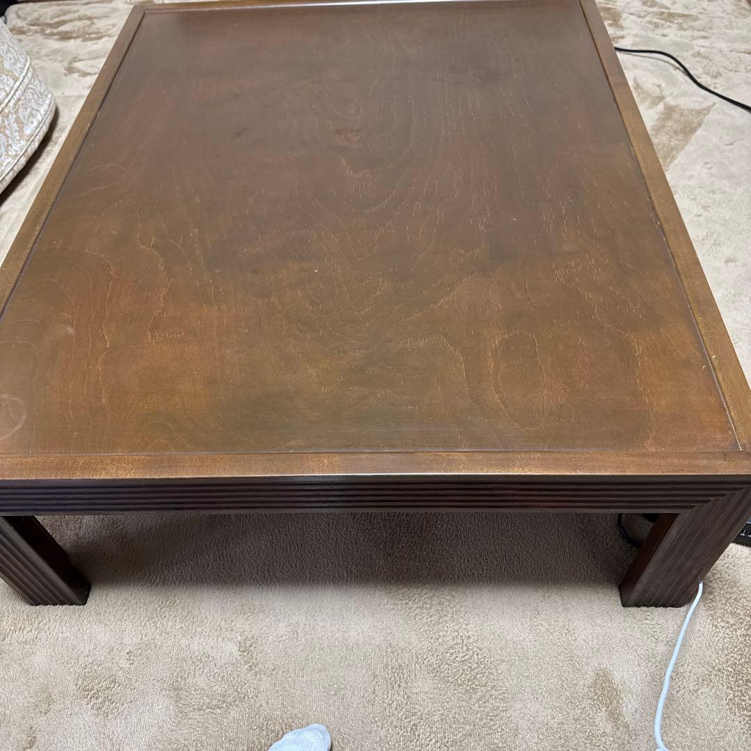 木製座卓 ダークブラウン リブ付き