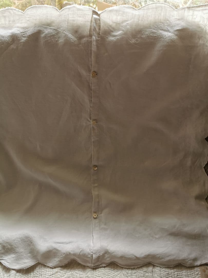 アンティーク フランス オープンカットワーク刺繍＆フィレレース クッションカバー