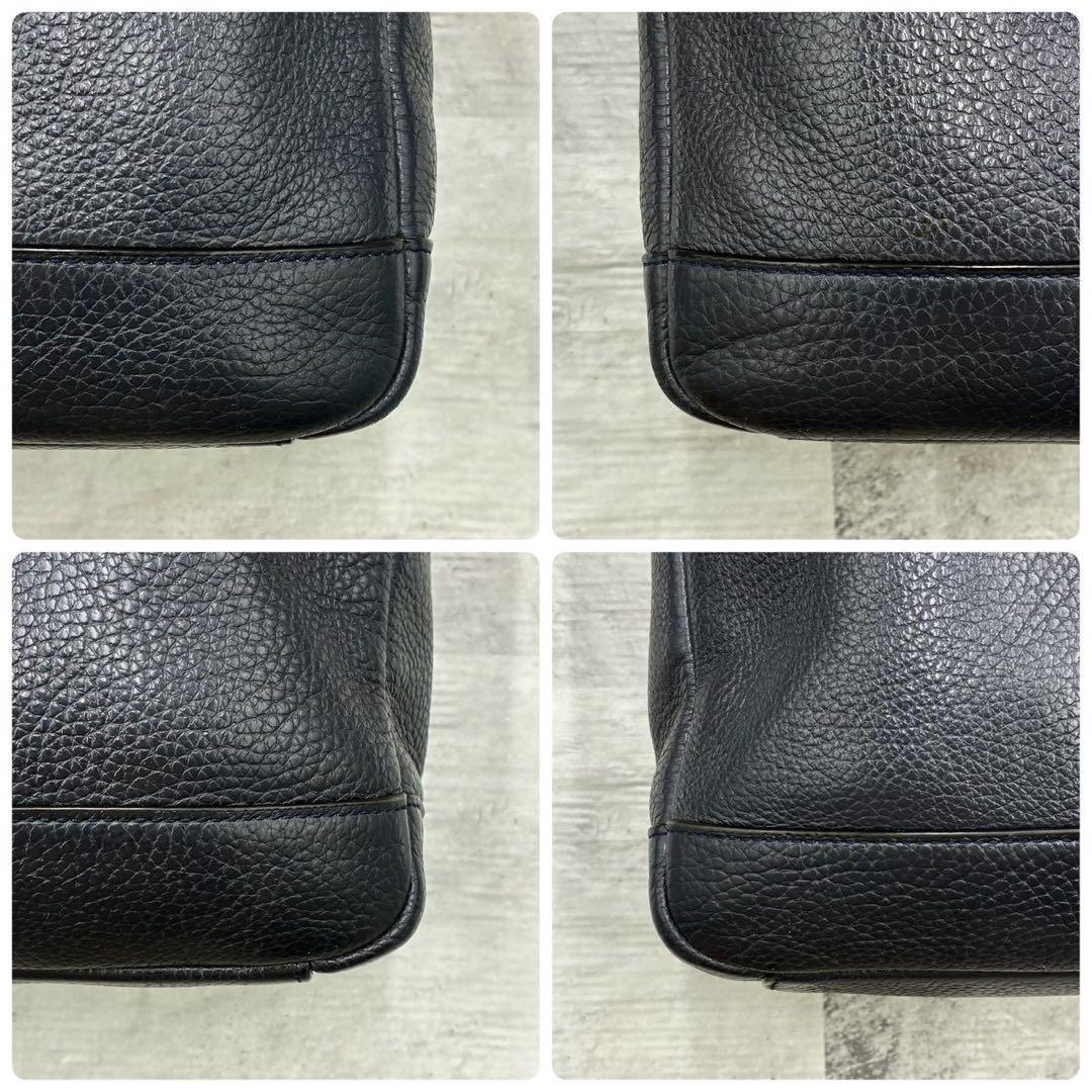 美品 コーチ ハミルトン 2way ビジネスバッグ ショルダーバッグ シボ革 紺